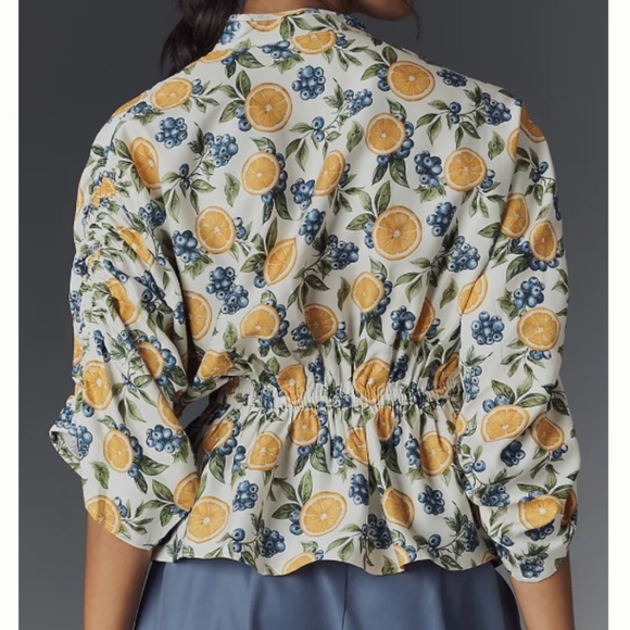 NWT Maeve Short-Sleeve Ruched Peplum Blouse Size US L - Picture 5 of 5